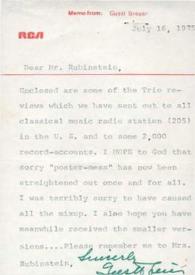 Carta dirigida a Arthur Rubinstein. Nueva York, 16-07-1975