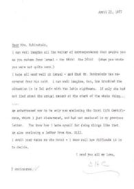 Carta dirigida a Aniela Rubinstein, 22-04-1977
