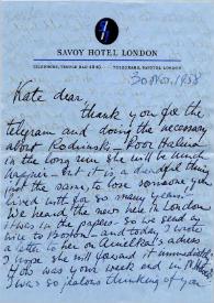 Carta a Katherine Cardwell. Londres (Inglaterra), 30-11-1958