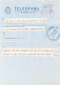 Telegrama dirigido a Aniela Rubinstein. Tel Aviv (Israel), 28-07-1972