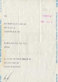 Telegrama dirigido a Arthur Rubinstein. Tel Aviv (Israel), 31-01-1975