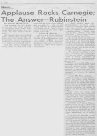 Applause Rocks Carnegie; The Answer - Rubinstein
