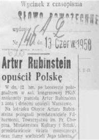 Artur (Arthur) Rubinstein opuscil Polske