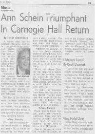 Ann Schein triumphant in Carnegie Hall return
