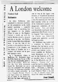 A London welcome : Festival Hall : Rubinstein