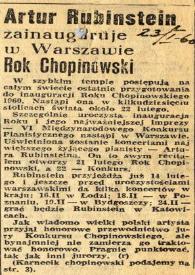 Artur (Arthur) Rubinstein zainauguruje w Warszawie Rok Chopinowski