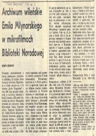 Archiwum wilenskie Emila Mlynarskiego w mikrofilmach Biblioteki Narodowej