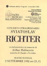 Concerto Sviatoslav Richter : recital pianistico in memoria di Arthur Rubinstein