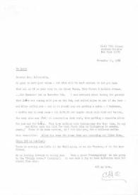 Carta dirigida a Aniela Rubinstein. Jackson Heights (Nueva York), 15-11-1988