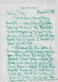 Carta dirigida a Aniela Rubinstein. Oyster Bay (Nueva York), 01-03-1988