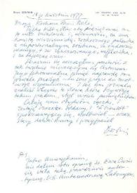 Carta dirigida a Aniela Rubinstein. Blois (Francia), 14-04-1977