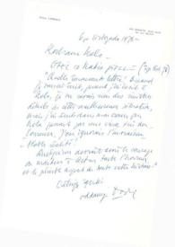 Carta dirigida a Aniela Rubinstein. Blois (Francia), 06-11-1978