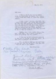 Carta dirigida a Aniela Rubinstein. Nueva York, 22-05-1975