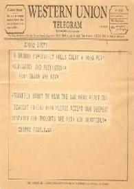 Telegrama dirigido a la familia Mlynarski y Rubinstein. Beverly Hills (California), 04-07-1960