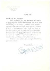 Carta dirigida a Aniela y Arthur Rubinstein. París (Francia), 07-07-1975