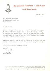 Carta dirigida a Annabelle Whitestone para Arthur Rubinstein. Jerusalén (Israel), 24-07-1980