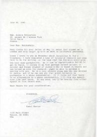 Carta dirigida a Aniela Rubinstein. Venice (California), 20-06-1988