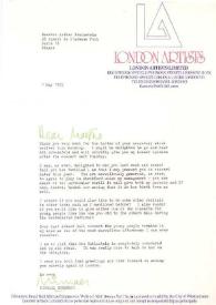 Carta dirigida a Arthur Rubinstein. Londres (Inglaterra), 01-05-1975