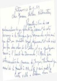 Tarjeta dirigida a Arthur Rubinstein. París (Francia), 30-09-1969