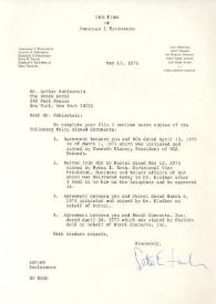 Carta dirigida a Arthur Rubinstein. Nueva York, 13-05-1975