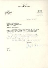 Carta dirigida a Aniela Rubinstein. Nueva York, 22-12-1975