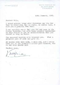 Carta dirigida a Aniela Rubinstein. Antibes (Francia), 15-01-1982