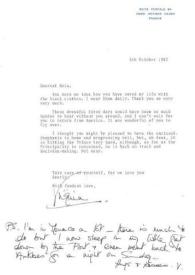 Carta dirigida a Aniela Rubinstein. Antibes (Francia), 05-10-1982