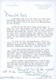 Carta dirigida a Aniela Rubinstein. Antibes (Francia), 24-10-1982