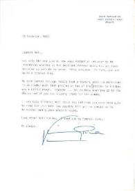 Carta dirigida a Aniela Rubinstein. Antibes (Francia), 13-11-1987
