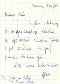 Carta dirigida a Aniela Rubinstein. Lausana (Suiza), 15-06-1986