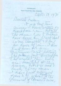 Carta dirigida a Aniela Rubinstein. New Hampshire, 13-10-1975