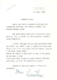 Carta dirigida a Aniela Rubinstein. Duisburg (Alemania), 02-06-1980