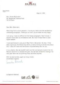 Carta dirigida a Aniela Rubinstein. Nueva York, 06-09-1991