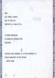 Telegrama dirigido a Arthur Rubinstein. Nueva York, 06-12-1971
