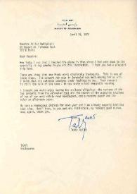 Carta dirigida a Arthur Rubinstein. Jerusalén (Israel), 19-04-1976