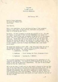 Carta dirigida a Arthur Rubinstein. Jerusalén (Israel), 02-02-1977