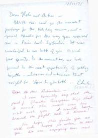 Carta dirigida a Aniela y Arthur Rubinstein, 22-12-1975