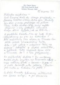 Carta dirigida a Aniela Rubinstein. Oshkosh (Wisconsin), 15-03-1971