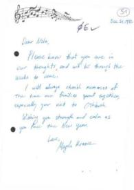 Carta dirigida a Aniela Rubinstein. Chicago (Illinois), 21-12-1982
