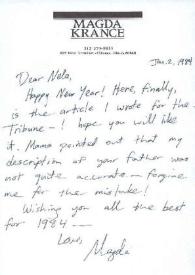 Carta dirigida a Aniela Rubinstein. Chicago (Illinois), 02-01-1984