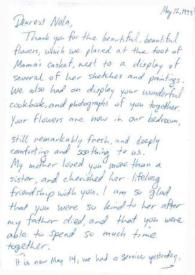 Tarjeta de agradecimientoa dirigida a Aniela Rubinstein, 12-05-1993