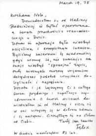 Carta dirigida a Aniela Rubinstein, 19-03-1975