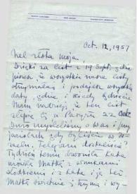 Carta dirigida a Aniela Rubinstein. Kansas City (Missouri), 12-10-1957