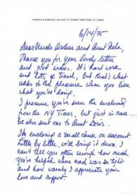 Carta dirigida a Aniela y Arthur Rubinstein. Nueva York, 14-06-1975