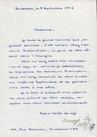 Carta dirigida a Aniela Rubinstein. Bruselas (Bélgica), 08-09-1973