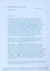 Carta dirigida a Aniela Rubinstein. Beverly Hills (California), 08-08-1970