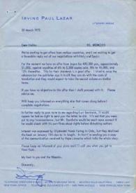 Carta dirigida a Aniela Rubinstein. Beverly Hills (California), 22-03-1973