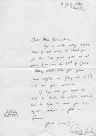 Carta dirigida a Aniela Rubinstein. Ginebra (Suiza), 03-07-1988