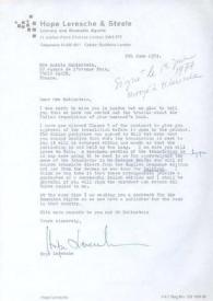 Carta dirigida a Aniela Rubinstein. Londres (Inglaterra), 05-06-1974