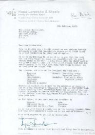 Carta dirigida a Aniela Rubinstein. Londres (Inglaterra), 05-02-1975